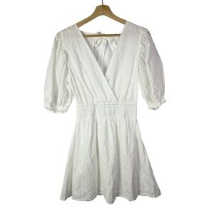 Walker & Wade White Eyelet Lace Short Puff Sleeve Mini Dress S